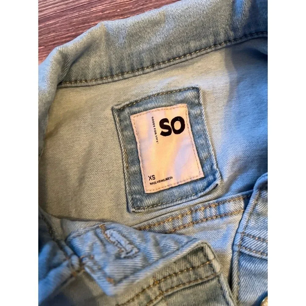 SO Girls Size 10 Light Wash Denim Jean Jacket Button Front Classic Distressed